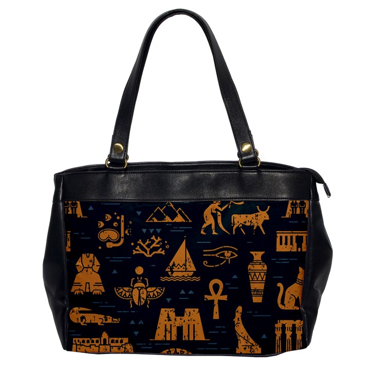 Dark Seamless Pattern Symbols Landmarks Signs Egypt Art Oversize Office Handbag