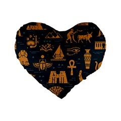 Dark Seamless Pattern Symbols Landmarks Signs Egypt Art Standard 16  Premium Heart Shape Cushions by Hannah976