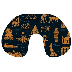 Dark Seamless Pattern Symbols Landmarks Signs Egypt Art Travel Neck Pillow by Hannah976