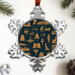 Dark Seamless Pattern Symbols Landmarks Signs Egypt Art Metal Small Snowflake Ornament by Hannah976