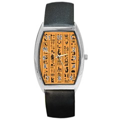 Egyptian Hieroglyphs Ancient Egypt Letters Papyrus Background Vector Old Egyptian Hieroglyph Writing Barrel Style Metal Watch by Hannah976