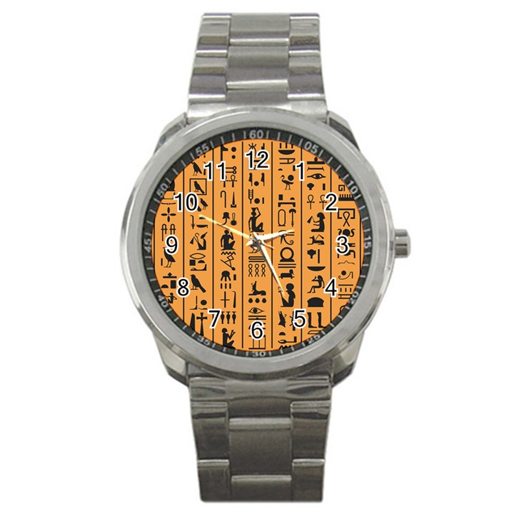 Egyptian Hieroglyphs Ancient Egypt Letters Papyrus Background Vector Old Egyptian Hieroglyph Writing Sport Metal Watch