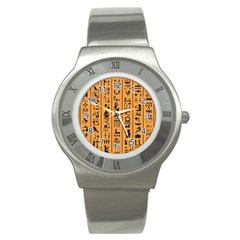 Egyptian Hieroglyphs Ancient Egypt Letters Papyrus Background Vector Old Egyptian Hieroglyph Writing Stainless Steel Watch by Hannah976