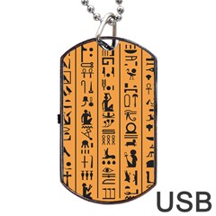 Egyptian Hieroglyphs Ancient Egypt Letters Papyrus Background Vector Old Egyptian Hieroglyph Writing Dog Tag Usb Flash (one Side) by Hannah976