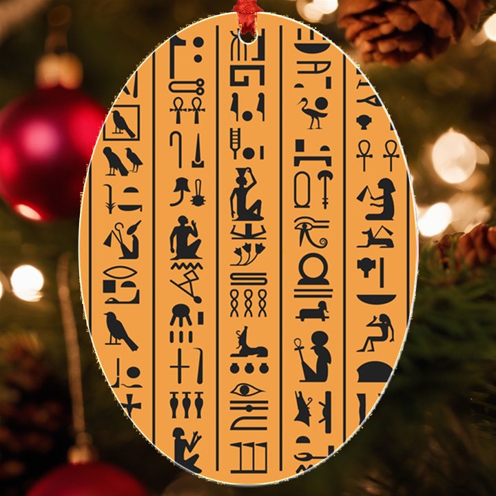 Egyptian Hieroglyphs Ancient Egypt Letters Papyrus Background Vector Old Egyptian Hieroglyph Writing UV Print Acrylic Ornament Oval