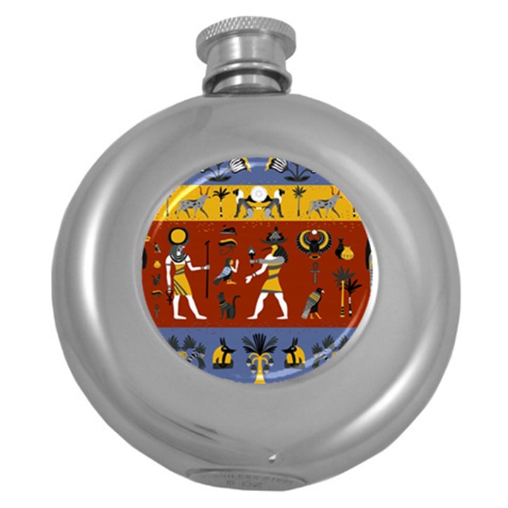 Ancient Egyptian Religion Seamless Pattern Round Hip Flask (5 oz)