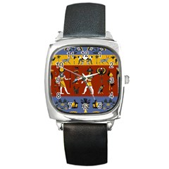 Ancient Egyptian Religion Seamless Pattern Square Metal Watch by Hannah976