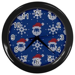 Santa Clauses Wallpaper Wall Clock (black) by artworkshop