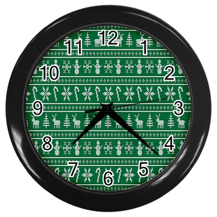 Wallpaper Ugly Sweater Backgrounds Christmas Wall Clock (Black)