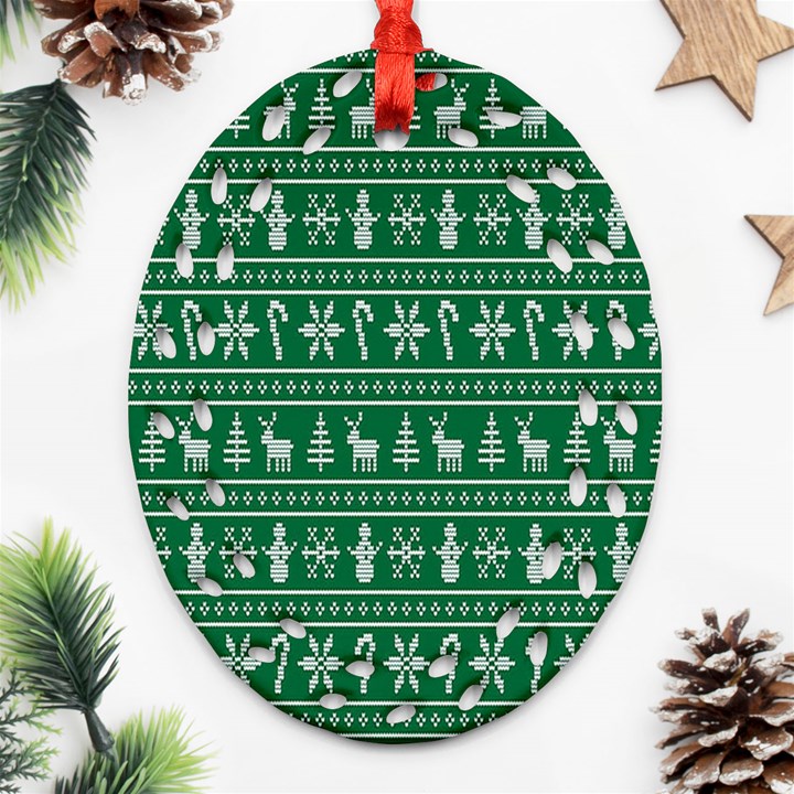 Wallpaper Ugly Sweater Backgrounds Christmas Ornament (Oval Filigree)