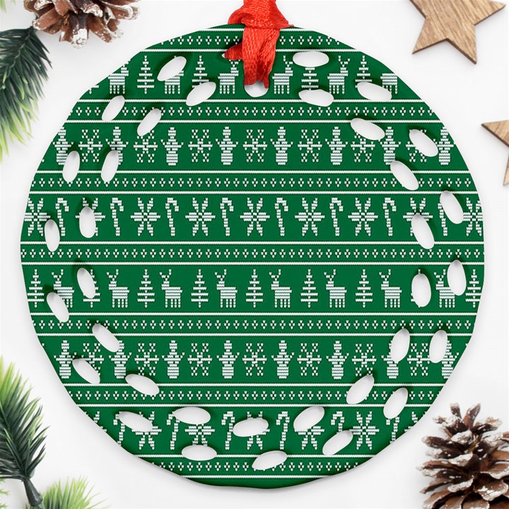 Wallpaper Ugly Sweater Backgrounds Christmas Ornament (Round Filigree)