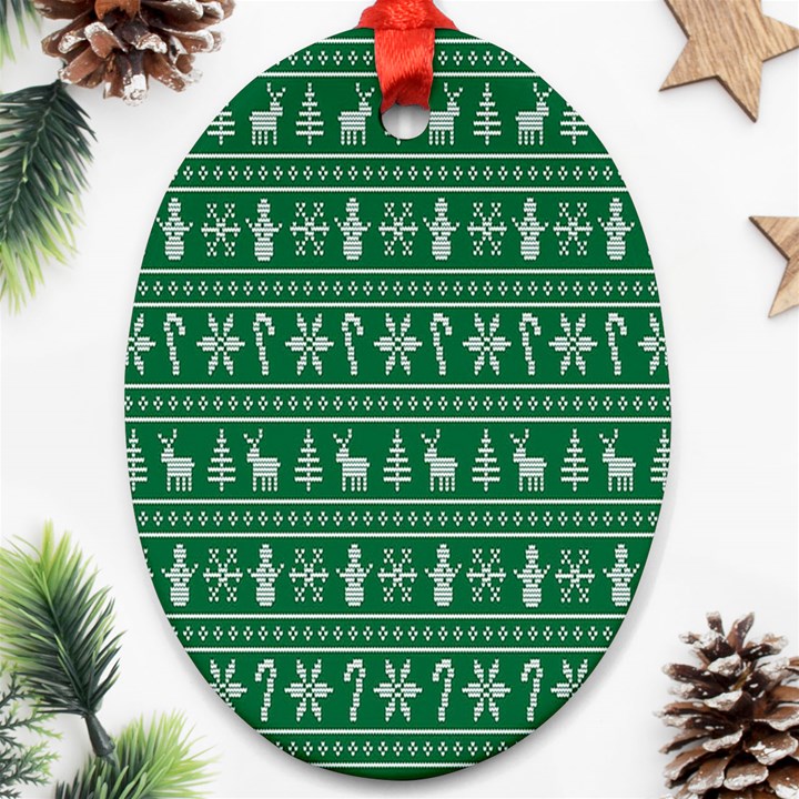 Wallpaper Ugly Sweater Backgrounds Christmas Oval Ornament (Two Sides)