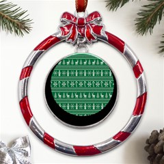 Wallpaper Ugly Sweater Backgrounds Christmas Metal Red Ribbon Round Ornament by artworkshop