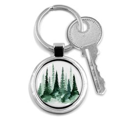 Tree Watercolor Painting Pine Forest Key Chain (round) by Hannah976