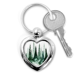 Tree Watercolor Painting Pine Forest Key Chain (heart) by Hannah976