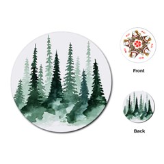 Tree Watercolor Painting Pine Forest Playing Cards Single Design (round) by Hannah976