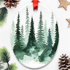 Tree Watercolor Painting Pine Forest Oval Ornament (two Sides) by Hannah976