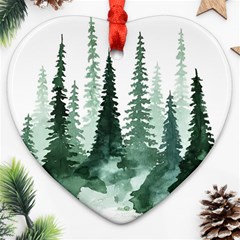 Tree Watercolor Painting Pine Forest Heart Ornament (two Sides) by Hannah976