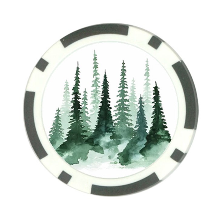 Tree Watercolor Painting Pine Forest Poker Chip Card Guard (10 pack)