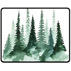 Tree Watercolor Painting Pine Forest Two Sides Fleece Blanket (medium) by Hannah976