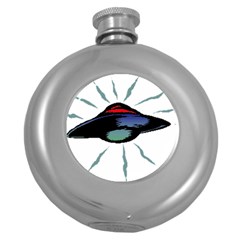 Alien Unidentified Flying Object Ufo Round Hip Flask (5 Oz) by Sarkoni