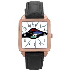 Alien Unidentified Flying Object Ufo Rose Gold Leather Watch  by Sarkoni