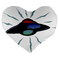 Alien Unidentified Flying Object Ufo Large 19  Premium Flano Heart Shape Cushions by Sarkoni