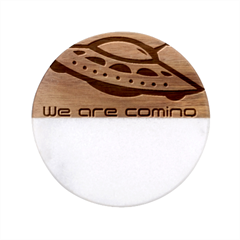 Unidentified Flying Object Ufo Alien We Are Coming Classic Marble Wood Coaster (round)  by Sarkoni