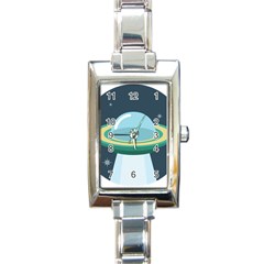 Illustration Ufo Alien  Unidentified Flying Object Rectangle Italian Charm Watch by Sarkoni