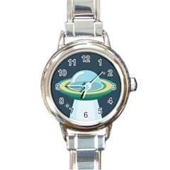 Illustration Ufo Alien  Unidentified Flying Object Round Italian Charm Watch by Sarkoni