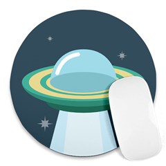 Illustration Ufo Alien  Unidentified Flying Object Round Mousepad by Sarkoni