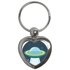 Illustration Ufo Alien  Unidentified Flying Object Key Chain (heart) by Sarkoni