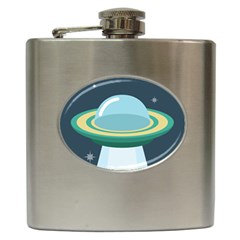 Illustration Ufo Alien  Unidentified Flying Object Hip Flask (6 Oz) by Sarkoni