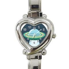 Illustration Ufo Alien  Unidentified Flying Object Heart Italian Charm Watch by Sarkoni