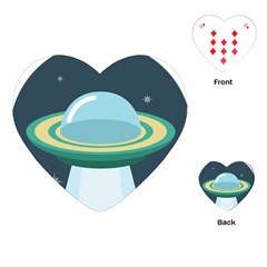 Illustration Ufo Alien  Unidentified Flying Object Playing Cards Single Design (heart) by Sarkoni