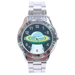 Illustration Ufo Alien  Unidentified Flying Object Stainless Steel Analogue Watch by Sarkoni