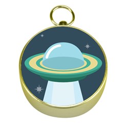 Illustration Ufo Alien  Unidentified Flying Object Gold Compasses by Sarkoni