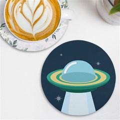 Illustration Ufo Alien  Unidentified Flying Object Uv Print Round Tile Coaster by Sarkoni