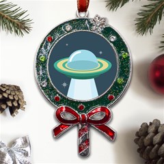 Illustration Ufo Alien  Unidentified Flying Object Metal X mas Lollipop With Crystal Ornament by Sarkoni