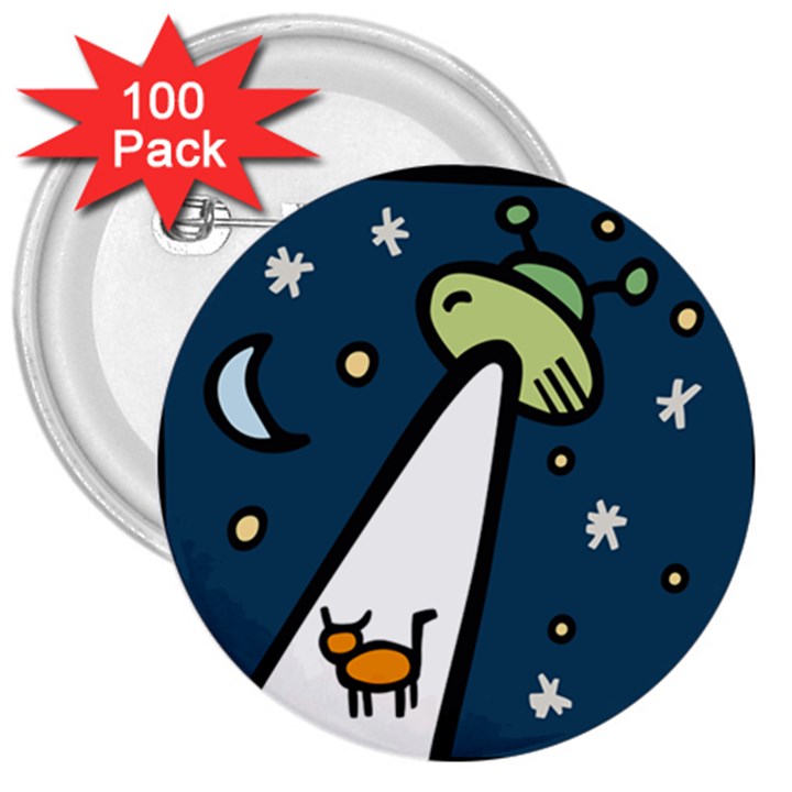 Ufo Alien Unidentified Flying Object 3  Buttons (100 pack) 