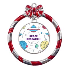 Unidentified Flying Object Ufo Space Outer Metal Red Ribbon Round Ornament