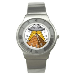 Unidentified Flying Object Ufo Under The Pyramid Stainless Steel Watch by Sarkoni