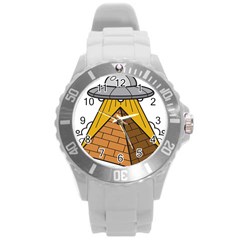 Unidentified Flying Object Ufo Under The Pyramid Round Plastic Sport Watch (l) by Sarkoni