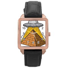 Unidentified Flying Object Ufo Under The Pyramid Rose Gold Leather Watch  by Sarkoni