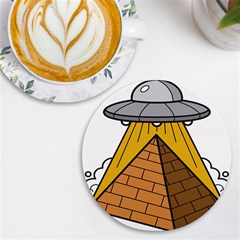 Unidentified Flying Object Ufo Under The Pyramid Uv Print Round Tile Coaster by Sarkoni