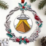 Unidentified Flying Object Ufo Under The Pyramid Metal X mas Wreath Holly leaf Ornament Front