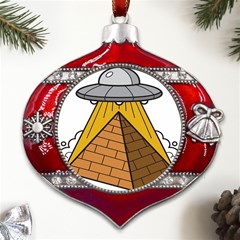 Unidentified Flying Object Ufo Under The Pyramid Metal Snowflake And Bell Red Ornament by Sarkoni