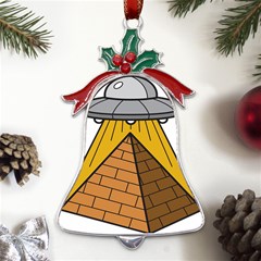 Unidentified Flying Object Ufo Under The Pyramid Metal Holly Leaf Bell Ornament by Sarkoni