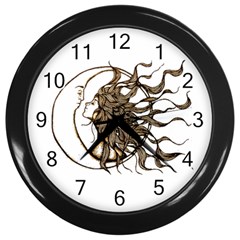 Psychedelic Art Drawing Sun And Moon Head Fictional Character Wall Clock (black) by Sarkoni