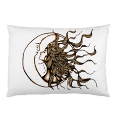 Psychedelic Art Drawing Sun And Moon Head Fictional Character Pillow Case by Sarkoni